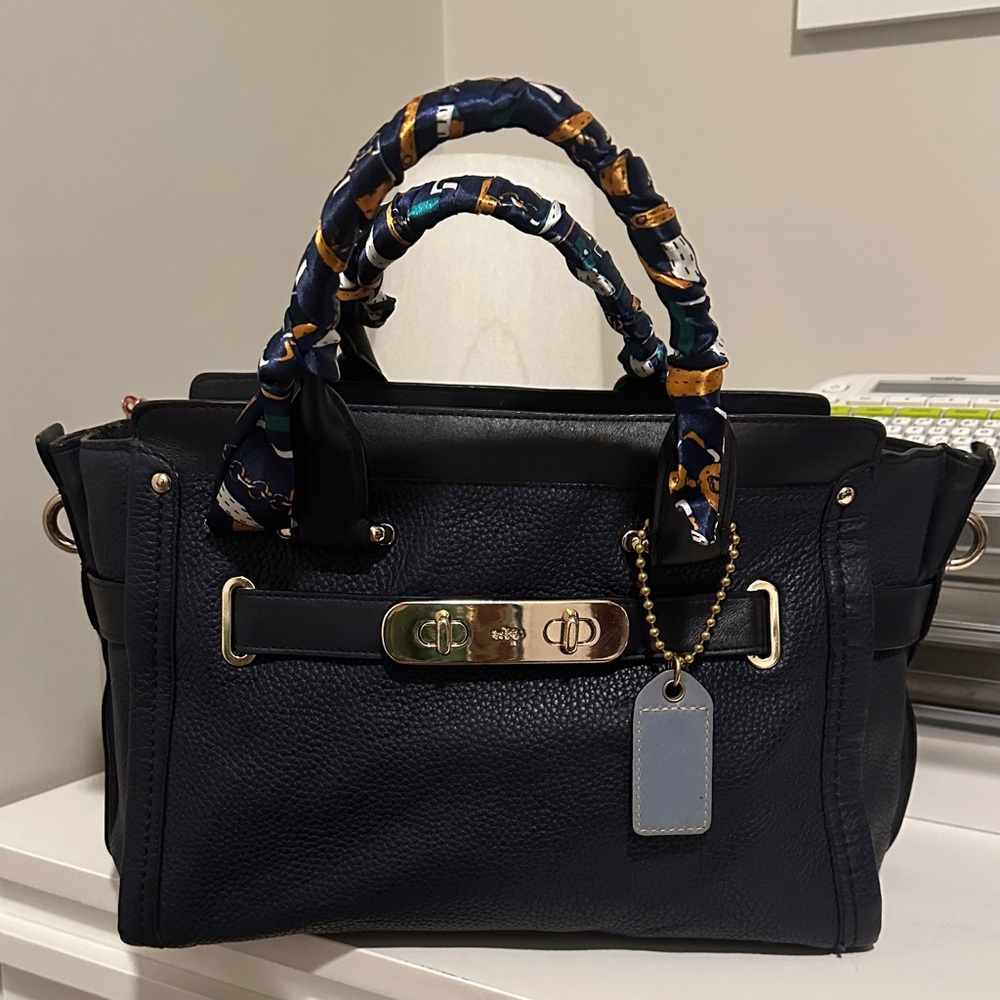 Coach Navy Satchel with Gold Hardware